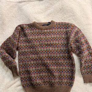 Daniel Hechter 100% Wool Brown Multicolor Crewneck Sweater